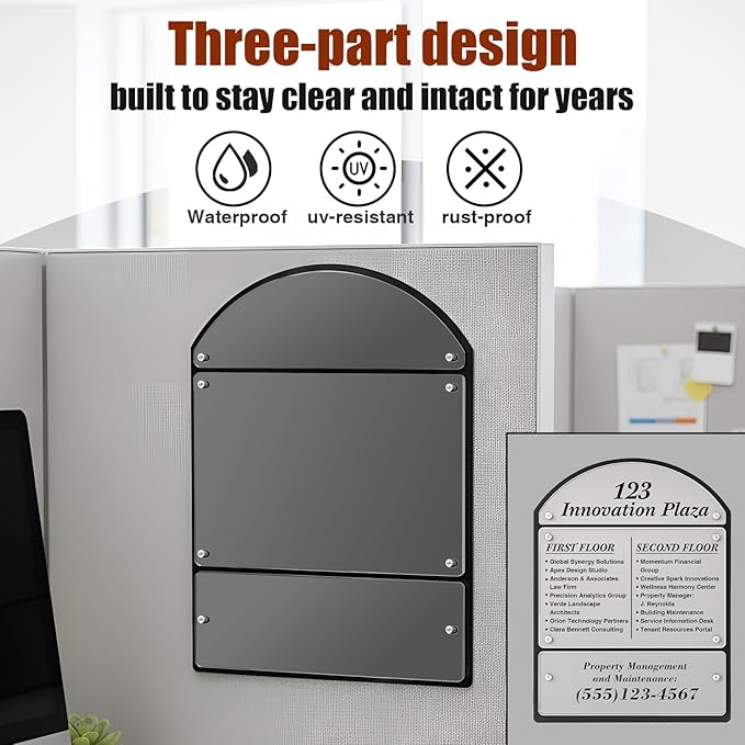 25 x 18.5 Inches Wall Mounted Office Sign Acrylic Directory Sign Office Wall Directory Large Signs Holder 6 Panels Black Backing for Restaurant Church Poster Frame Easy Install Board