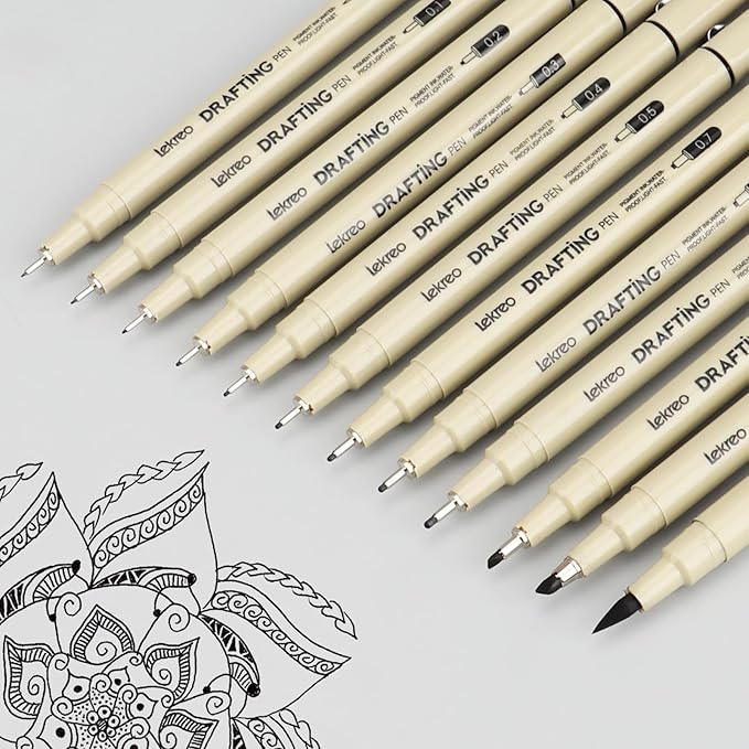 Micron 12-Piece Fineliner Pen, Assorted Point Sizes 0.05 to 3mm & Brush Pens, for Art, Writing & Bullet Journaling - Assorted Point Sizes (12 Point Sizes)