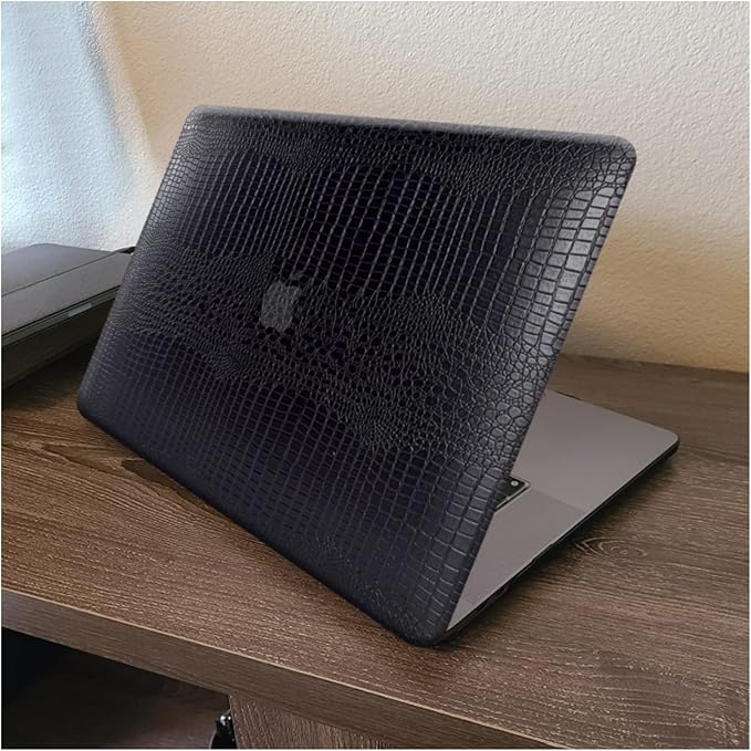 DTangLsm Compatible with MacBook Air 13 inch Case 2025 2024-2022 M4 A3240 M3 A3113 M2 A2681, Crocodile Skin Alligator PU Leather Hard Shell Case and Keyboard Cover, Black