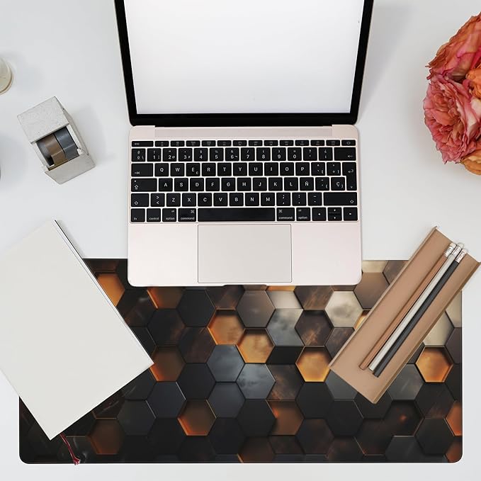 Desk Mat - Golden Honeycomb Technology Large Gaming Mouse Pad With Non-Slip Base and Stitched Edge, Extended Big Computer Keyboard Pad, 35.4"x15.7"