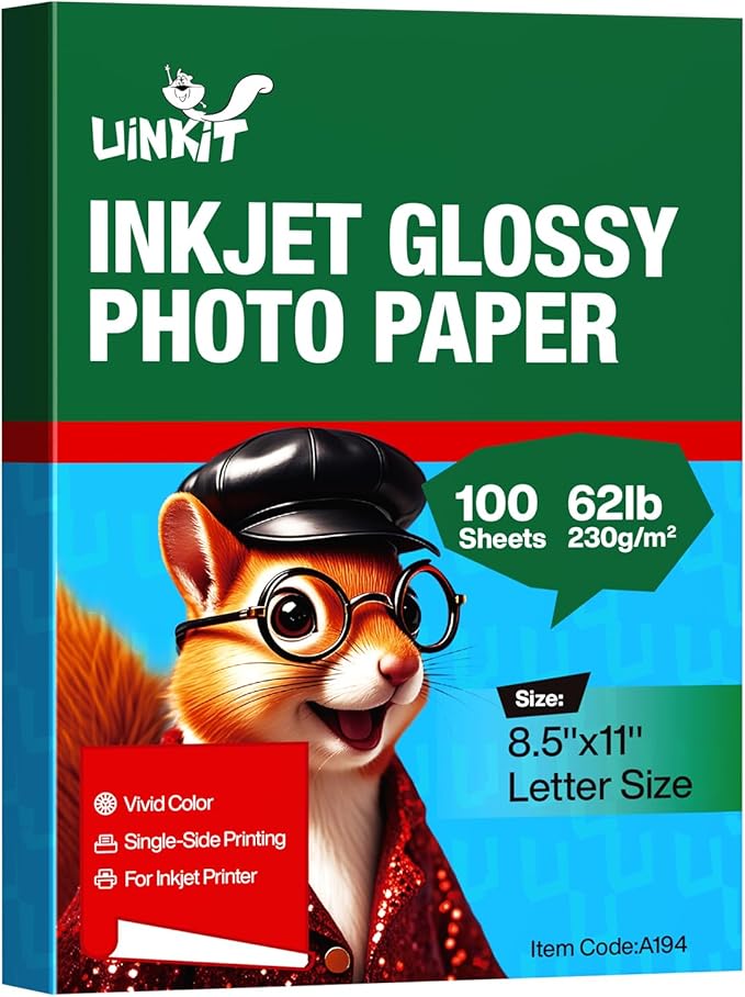 Uinkit 100 Sheets Thick Inkjet Glossy Photo Paper Picture 8.5x11 62lb 230g 11.1mil Cardstock Postcard Brochure For Dye Ink Inkjet Printer