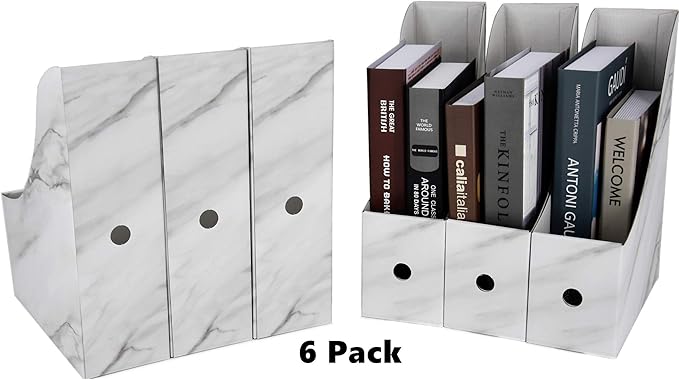 HUAPRINT Magazine Holder(6 Pack, Marbling Gray) Cardboard Magazine File Holder-Folder Holder,Magazine Organizer,Document Organizer,Magazine Storage Box,With Labels