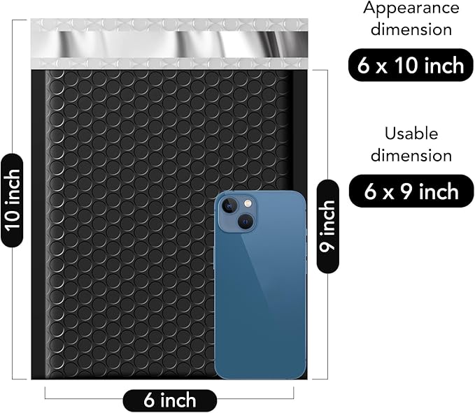 Fuxury Black Bubble Mailers 6x10" Padded Envelopes 9600 Pack Strong Adhesion Full Pallet of Padded Mailers Thick Bubble Envelopes for Small Business Mailing Small Items Bulk
