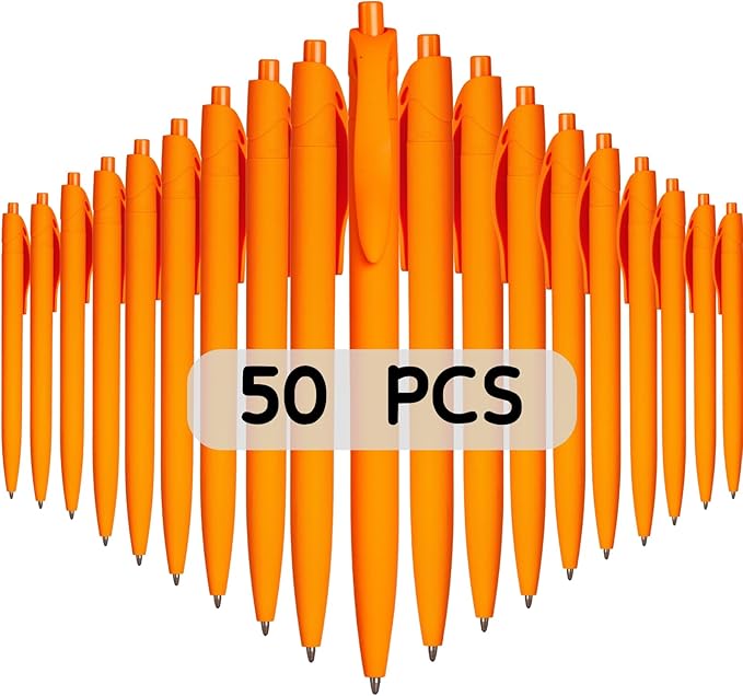 BallPoint Pens, 50 Pack (BLACK Ink),Bulk Pens, Orange Barrel, Click Pens for Office Home and School, Retractable Ballpoint Pens, Medium Point, 1.00MM (Orange)