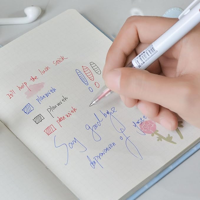 3-in-1 Retractable Gel Pens Colored - 0.5mm Fine Point Smooth Writing - Gel Ink Multicolor Gel pens for Journaling Planner, Nurse 6-count in 3 colors (Black, Red, Blue)