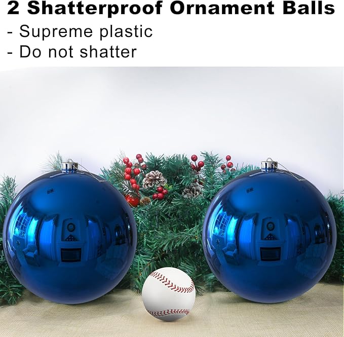 Royal Blue 8.0" Extra Large Christmas Ornaments - Christmas Tree Decoration Balls Shatterproof Hanging Shiny Balls for Birthday Holiday Wedding Decorations Set of 2pcs