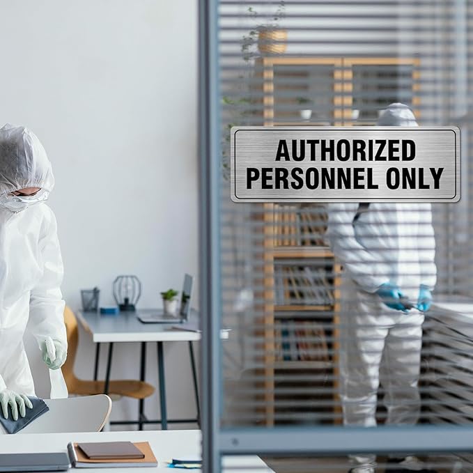 Authorized Personnel Only Sign Aluminum Silver 9 x 3 Inches Self-Adhesive Waterproof Metal Door Wall Sign for Business Offices 4 Pack
