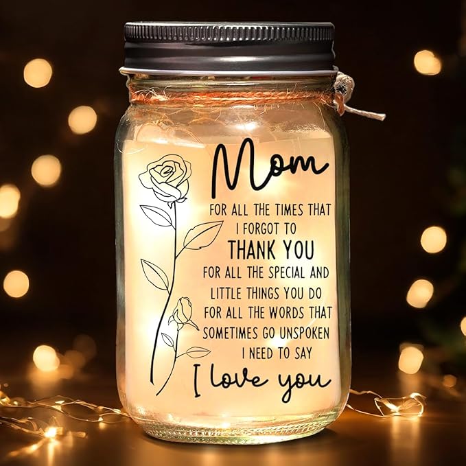 Mason Jar Night Light for Mom from Daughters, Sons, Kids, Christmas Gifts For Mom Grandma, Sentimental Best Mom Gifts for Women, Centerpiece Table Decorations, Home Decoration Lights