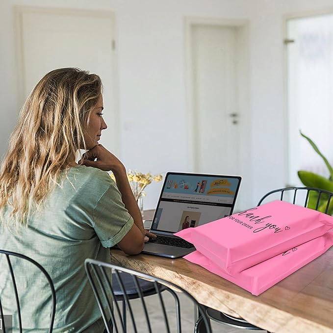 JinRuiKJ Thank You Poly Mailer 10x13 Inch 25 PCS, Shipping Bags for Clothing, Packaging Bags for Small Business, Strong Adhensive, Waterproof and Tear-Resistant Mailing Envelopes, Pink