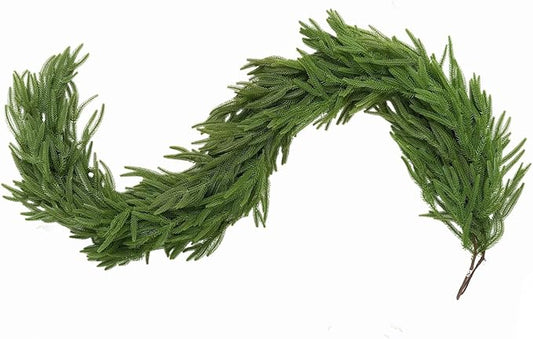 1 Pcs 9FT Christmas Garland, Christmas Decorations, Artificial Norfolk Pine Garland, Faux Greenery Garland for Mantle Fireplace Table Door Wall Upstairs Indoor Outdoor Holiday Xmas Decor