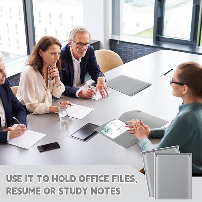 Henoyso 36 Pcs Plastic Folders with Clear Front Pockets Heavy Duty File Folders with 2 Pockets and Card Slot for Student Communication School Office Presentation Report (Dark Gray)