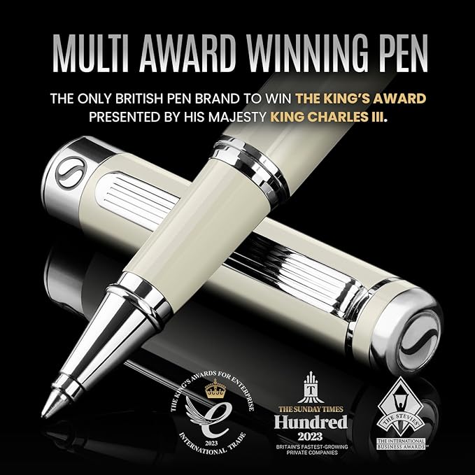 Scriveiner Ivory Rollerball Pen - Stunning Luxury Pen With Chrome Finish, Schmidt Ink Refill, Best Roller Ball Gift Set for Men & Women, Professional, Executive Office, Nice Pens