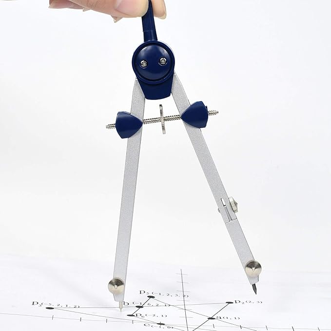 Drawing 9Pc Geometry Set Metal Compass, Geometry Precision Tool for Student, Circle Drawing Tool and Architecture, Drafting Kits for Engineer with Shatterproof Storage Box (Blue)