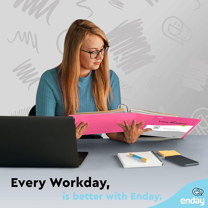 3 Ring Binder 1.5 Inch Pink, 1 ½ inch Binder Clear View Cover with 2 Inside Pockets, Colored School Supplies Office and Home – by Enday