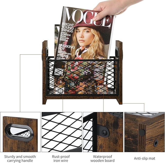 YINMIT Magazine Holder, Magazine Rack for Desktop and Home Office, Farmhouse File Storage Basket for Letters, Magazines, Books, Newspapers (Small)