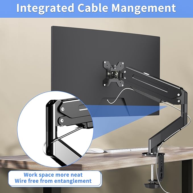 Suptek Single Monitor Mount,Adjustable Gas Spring Monitor Arm Desk Mount Stand Fits 17 20 22 23 24 26 27 32 33 inch,Holds up to 22 lbs, Black(MD18)