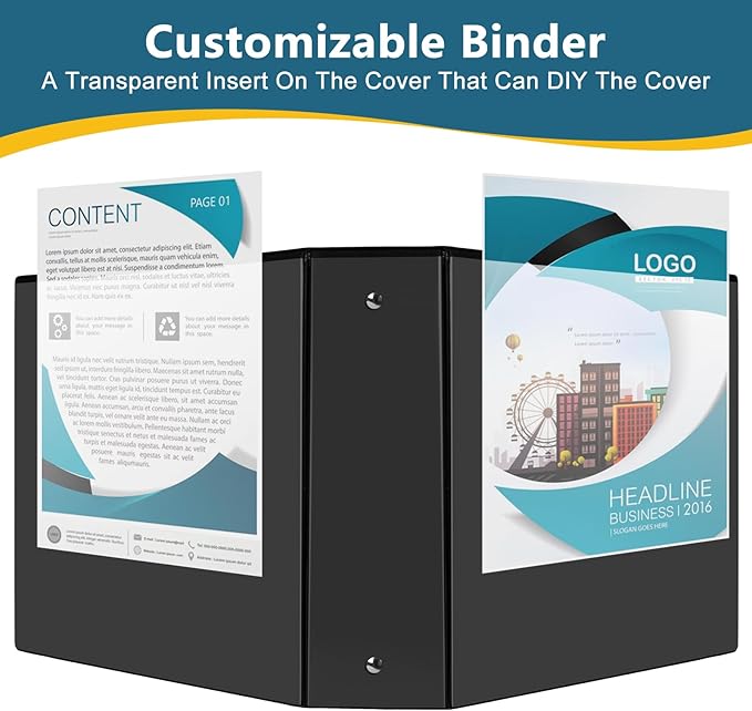 3" 3 Ring Binder, Standard 3-Inch Round Ring Binder Fit Letter Size Paper, Presentation View Binders, 10 Packs, Black