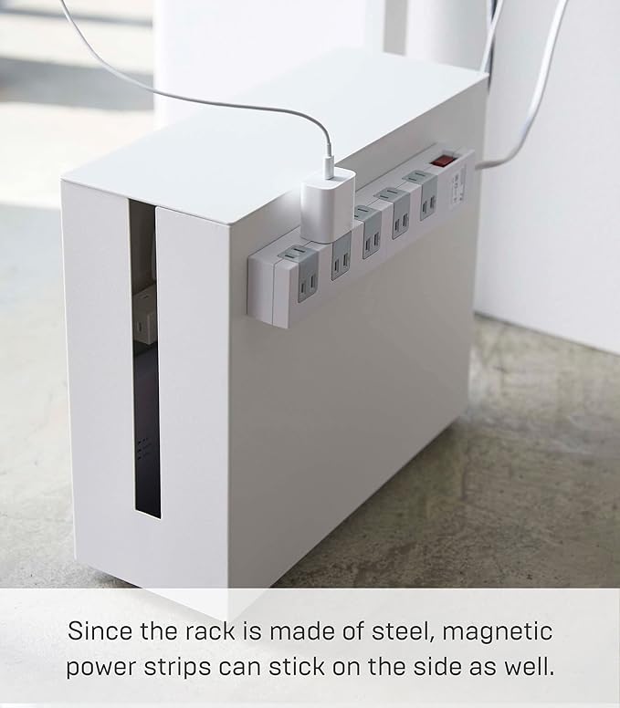 Yamazaki Home Rolling Cable Management Cord Power Strip/Surge Protector Storage Organizer for office or Bedroom Steel One Size White