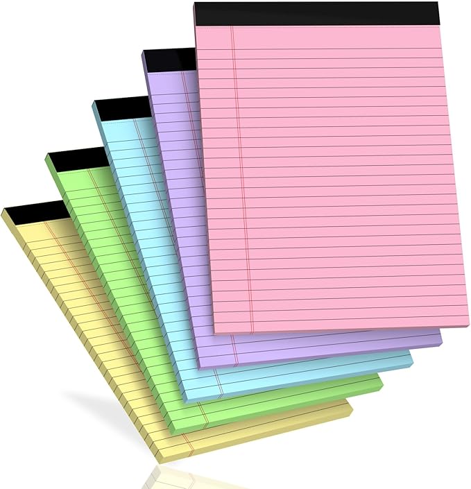 5 pcs Legal Pads 8.5 x 11 Note Pads, Colored Legal Notepads 8.5 x 11, Notebook Wide Ruled Paper, Micro Perforated Writing Pad, Pad of Paper for Office Home School, 30 Sheets/Pack
