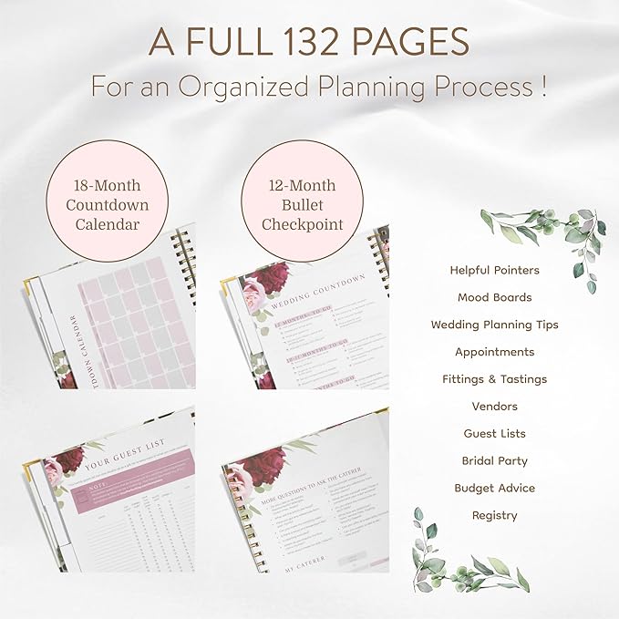 Your Perfect Day Wedding Planner Book and Organizer - Wedding Planner Book - Bridal Planning Binder with Countdown Calendar - Bride Gifts - (PINK FLORAL)