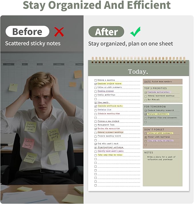 To Do List Notepad, 52 Undated Sheets （8.5"×11"）Duplex-printed Daily Planner For Work Home School Office Desk Accessories Supplies & Goal Setting Tasks -Green