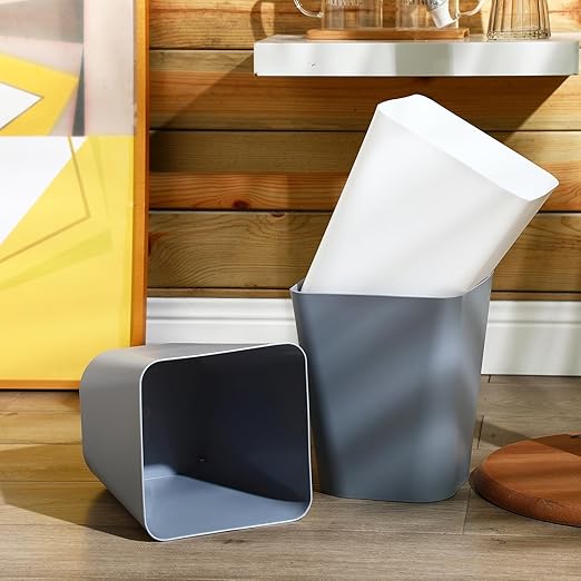 Hoolerry 9 Pieces Garbage Can 2 Gallon Small Trash Cans Bulk Bathroom Trash Bin Plastic Wastebasket Square for Bedroom Slim Bathroom Trashcan Small Container for Kitchen Office Home Rooms(White,Grey)
