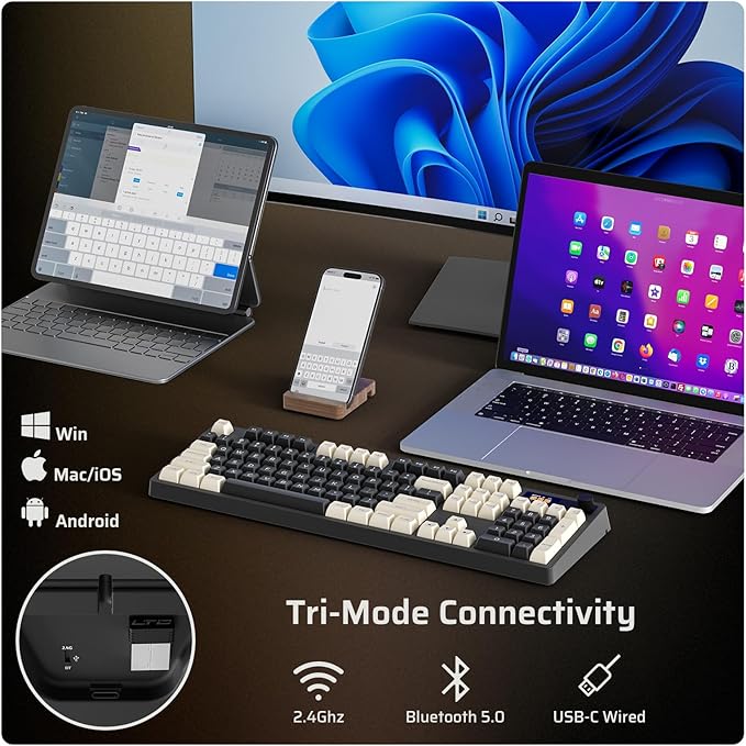 LTC Nimbleback NB1041 PRO Wireless Mechanical Keyboard w/Display Screen & Knob, 2.4Ghz/ BT/USB-C Wired RGB 104 Keys Creamy Keyboard, 3-Layer Foam, Hot Swappable PCB, Software Support, Red Switch