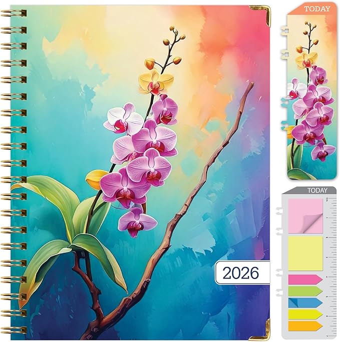 HARDCOVER 2026 Planner, 8.5"x11": 14 Months (November 2025 - December 2026), Daily Weekly Monthly Planner, Yearly Agenda, Bookmark, Pocket Folder and Sticky Note Set (Orchid)