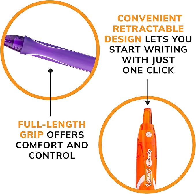 BIC Gelocity Quick Dry Assorted Colors Gel Pens, Medium Point (0.7mm), 8-Count Pack, Retractable Gel Pens With Comfortable Full Grip