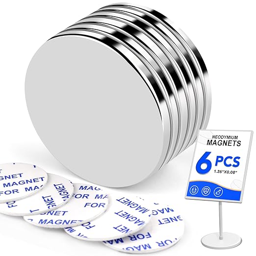 LOVIMAG Rare Earth Magnets, Strong Magnet for Whiteboard, Magnets with Adhesive Backing, Magnet for Refrigerator, Crafts, Office, Cabinet Door-6 Pack(1.26 in x 0.08 in)