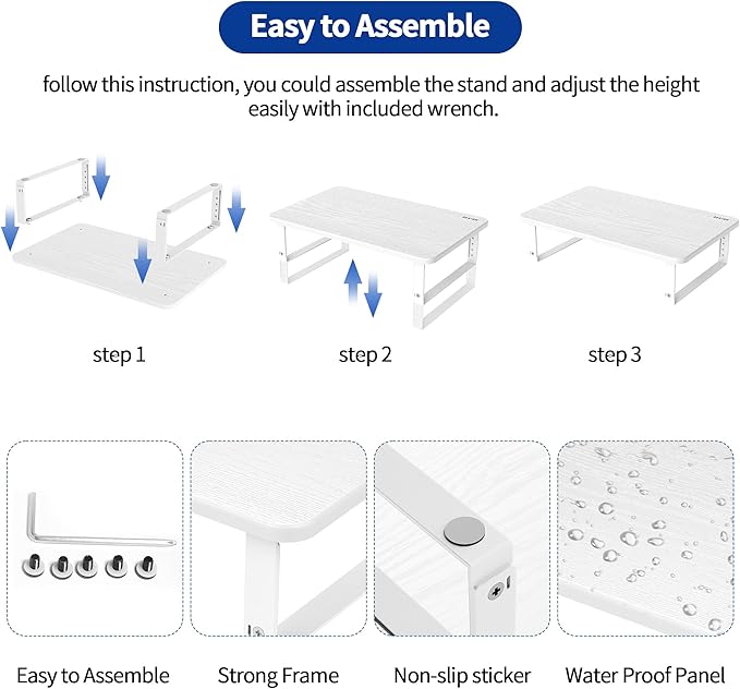 BESIGN MS01 Monitor Stand Riser, Height Adjustable Laptop Stand, Computer Monitor Stand for Monitor, Computer,Laptop,Printer (White)