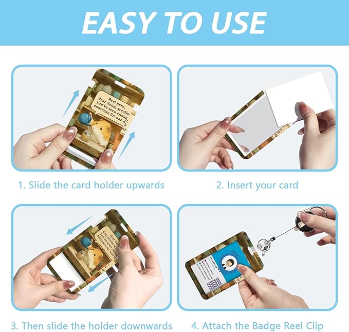 Gctriki Cute Hamster Retractable ID Badge Holder with Lanyard, Heavy Duty Nurse Badge Reel with Carabiner Clip, Teacher ID Card Holder with Motivational Quote for Medical Staff Office Accessories