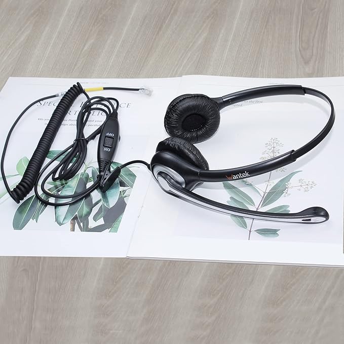 Telephone Headset with Microphone Noise Cancelling, RJ9 Phone Headset Compatible with Volume Adjustment Mute Control Switch for Call Center Office