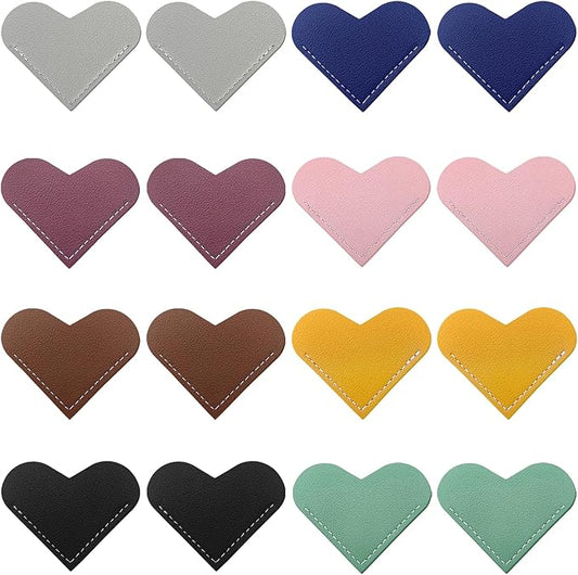 16Pcs Leather Heart Bookmarks,Cute Corner Page Book Marks,Book Accessories for Kids Women Book Lovers Teachers,Handmade Reading Gifts (16 PCS)