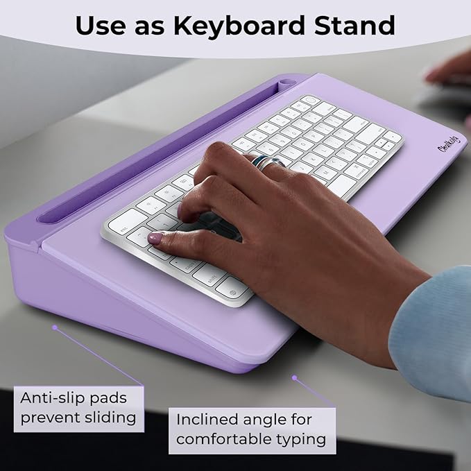 Chalkola Lavender Glass Desktop Whiteboard with Storage - Dry Erase Board, Work Desk Organizers, Computer Keyboard Stand, Home Office Desk Accessories, Workspace Desktop Buddy + 3 Markers