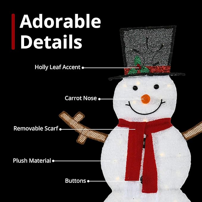 Lighted Snowman Family Outdoor Christmas Decoration, 48"| 42"| 24" H Pre-lit Snowman Lights Ornament, 2D Indoor Holiday Decor, 130 Warm White LEDs, for Yard, Lawn, Garden, Set of 3