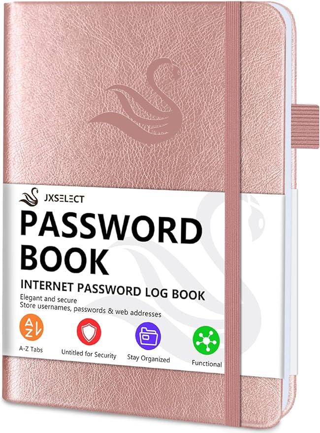 Elegant Password Book with Alphabetical Tabs - Hardcover Password Book for Internet Website Address Login - 5.2" x 7.6" Password Keeper and Organizer w/Notes Section & Back Pocket (Rose Gold)