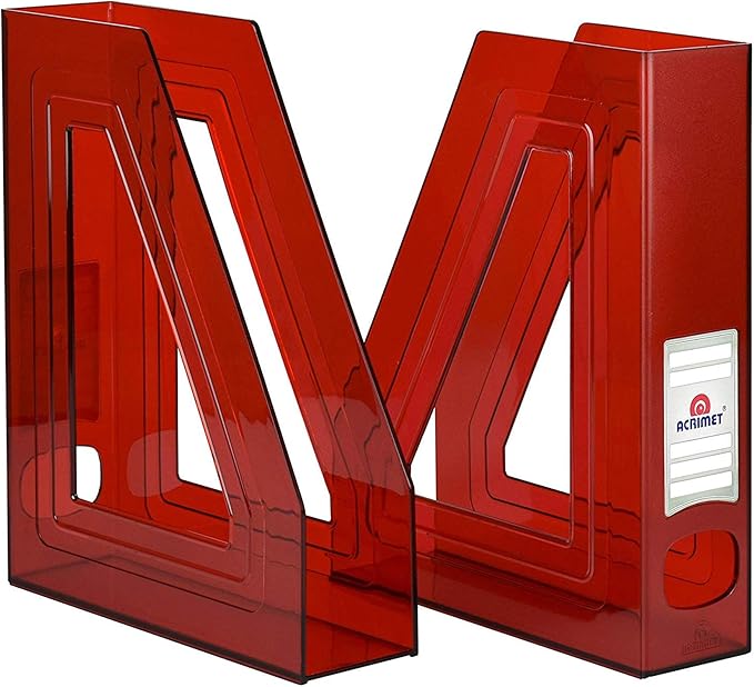 Acrimet Magazine File Holder, Durable Rack, Space-Saving Organizer (Plastic) (Clear Red Color) (2 Pack)