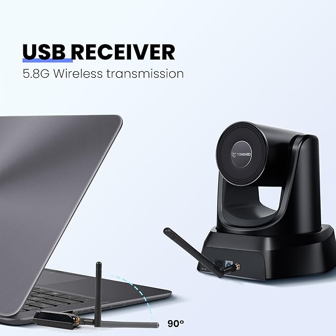 Wireless Conference Room Webcam, Church Live Streaming 20X USB 1080P 60fps PTZ Camera for Worship Services Online Conference, Works with Zoom, Skype OBS Easy to Set Up