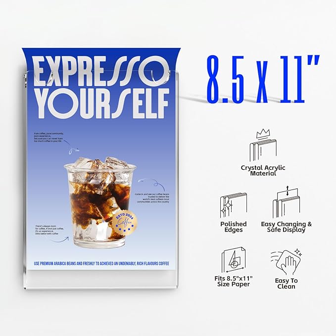 NIUBEE 20 Pack Acrylic Sign Holder 8.5 x 11 inches Clear Wall Mount Frame Bonus , Wall Mount Plastic Sign Holder Perfect for Home, Office, Store, Restaurant- Vertical