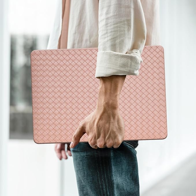 Woven Case for MacBook Pro 13 inch Case 2025-2016 A2338 M1 A2251 A2289 A2159 A1989 A1708 A1706,for MacBook Pro M2 Protective Leather Woven Textured Case&Keyboard Cover for Mac Pro13,Boho Pink