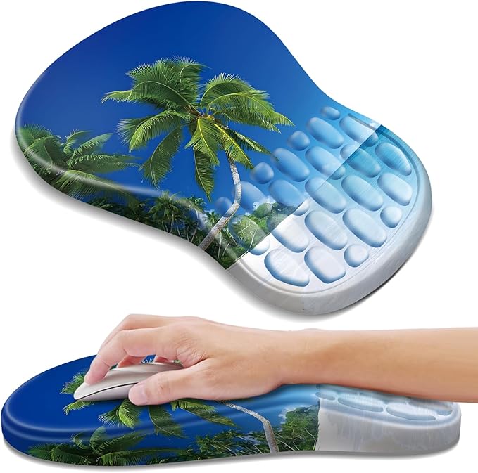 YIWEI Ergonomic Mouse Pad with Wrist Rest Support, Mousepad with Comfortable Memory Foam Wrist Rest and Non-Slip PU Base for Pain Relief, Computer, Laptop, Office, Home (Beach-3)