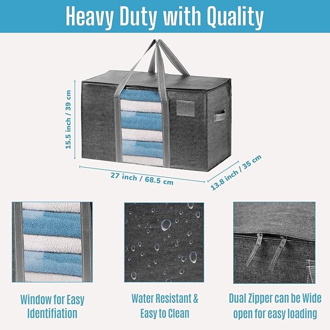 VENO 10 Pack Moving Bags, Moving Supplies, Moving Boxes, College Packing Storage Boxes with Lids Alternative, Heavy Duty Totes, Extra Large, Sturdy Handles, Zipper (Dark Gray with Window, 10 Pack)