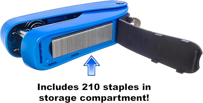 Praxxis Pro Office Supplies - Aria-Plus Half-Strip Mini Stapler - Durable, Compact, and Colorful Stapler for Office and Travel Use, Compatible with Standard 26/6 Staples, Blue