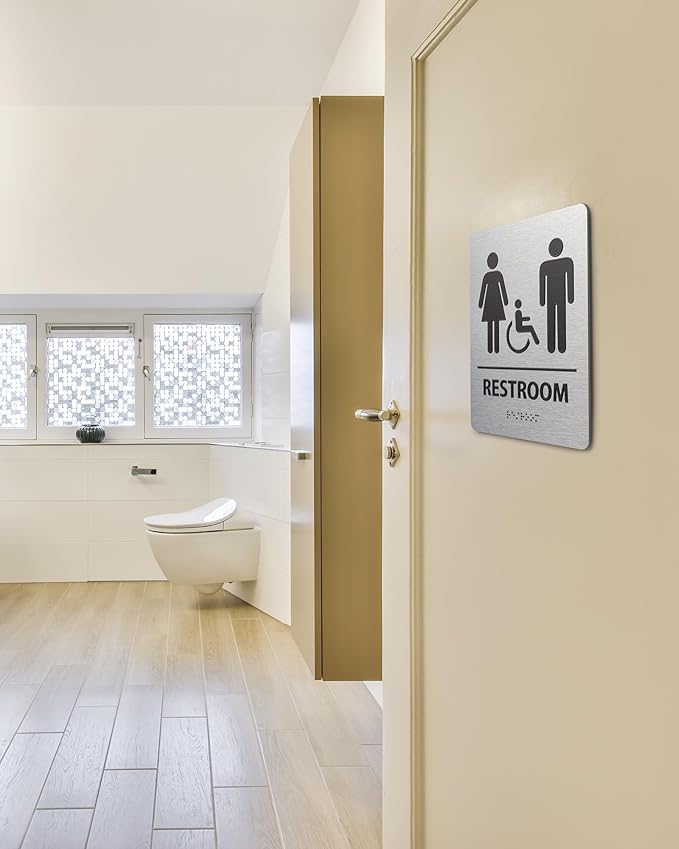 ADA-Mark Modern Restroom Sign for Business - ADA Compliant Braille Bathroom Sign with Easy Installation - 6" W x 8" H