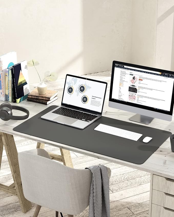 YSAGi Non-Slip Leather Desk Pad L Size, Waterproof Laptop Computer Desk Keyboard Mat, Table Protector Blotter Mat, Large Mouse Pad for Office/Work/Home/Decor(Dark Gray, 35.4" x 17")