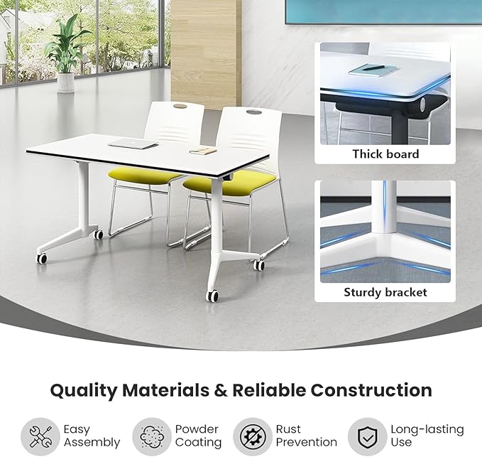 Conference Table Folding Conference Table, Modern Conference Room Table White Meeting Table Flip Top Large Mobile Training Tables, Mobile Training Seminar Tables for Office Classroom (6pack 47.2in)