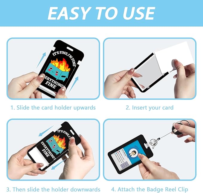 Dumpster on Fire Lanyards for ID Badges and Keys, Funny Badge Reel Retractable Heavy Duty with 360° Swivel Carabiner Clip, I'm Fine ID Badge Holder with Breakaway Lanyard, Teacher Nurse Office Gifts