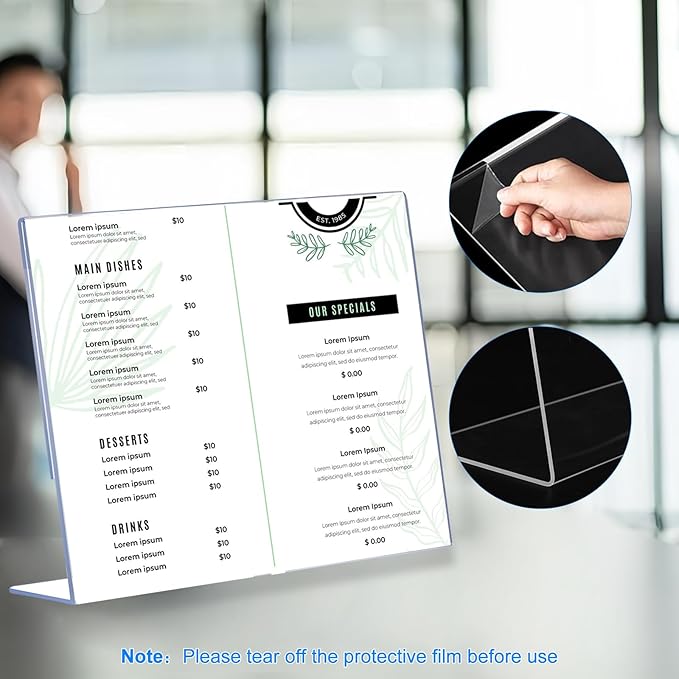 6 Pack L Shape Slanted Back 11x8.5 Plastic Sign Holders with Anti-Slip Pads, Business & Store Acrylic Tabletop Display Stand for Flyers, Menus, Documents, Price, Promotions, Wedding, Party Decoration