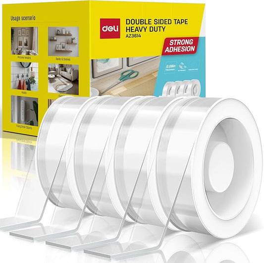 Deli Double Sided Tape Heavy Duty, Nano Tape, Double Sided Mounting Tape, Clear Adhesive Tape for Hanging Picture, Poster, Carpet, Photo Deco, 40 Feet
